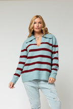 Blue Burgundy Chunky Stripe Knit Jumper - Sale