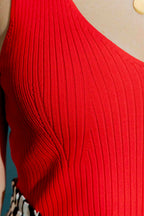 Red Ribbed V Neck Cami