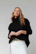 Black Rib Cowl Neck Jumper