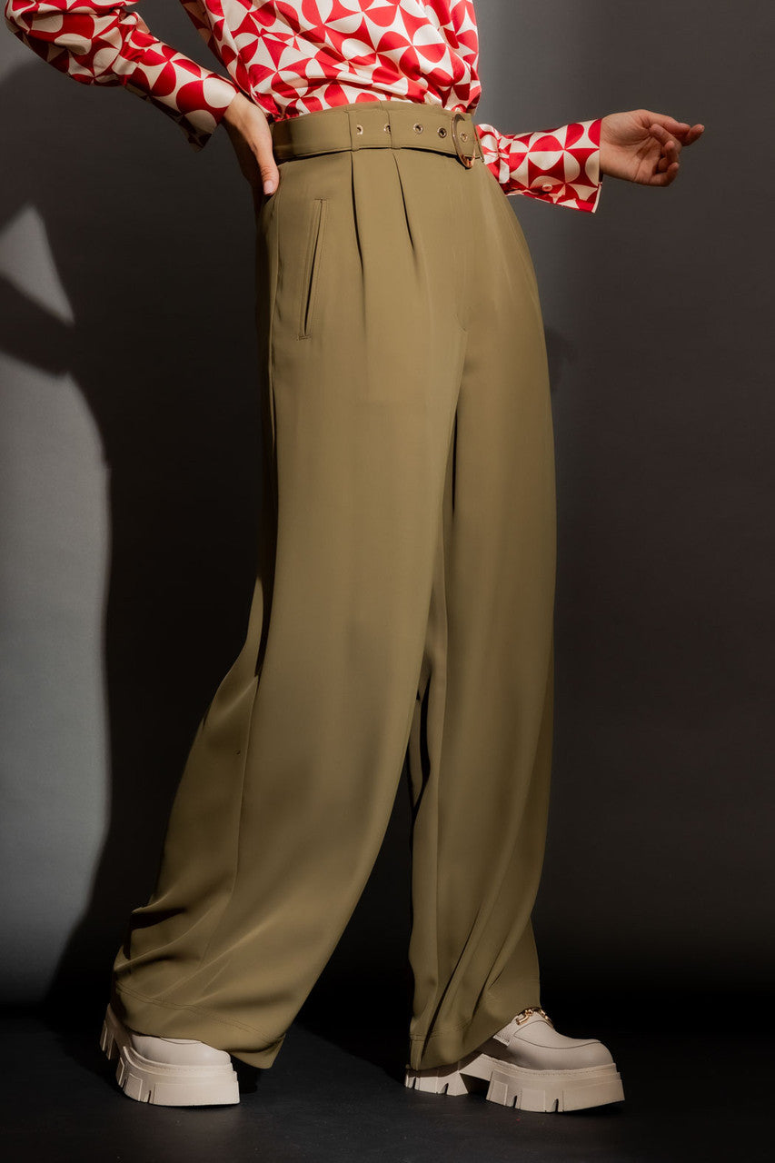 Khaki Cleo Belt Pant