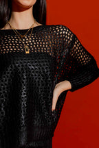 Crochet Foil Boxy Jumper Black