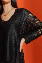 Black Crochet Foil V Neck Jumper