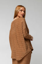 Coffee Shimmer Knit V Neck Jumper