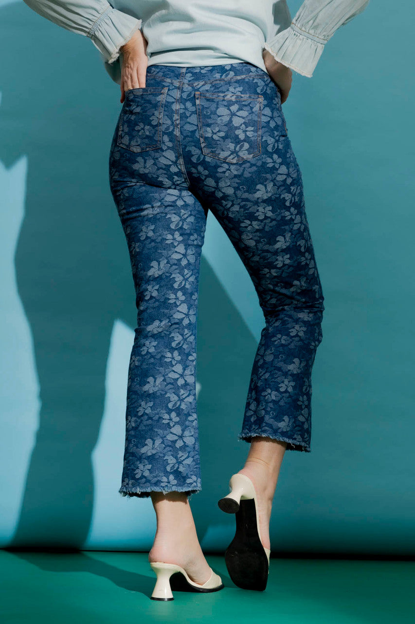 Floral Crop Flare Jean