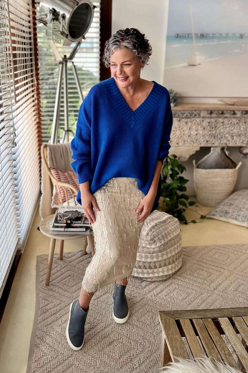 Cobalt Slouch V Neck Jumper