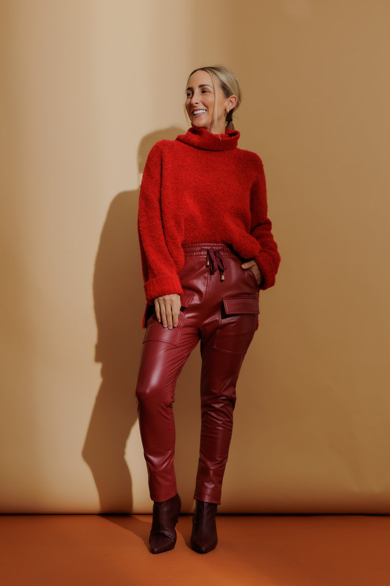 Red Coated Jogger Pant