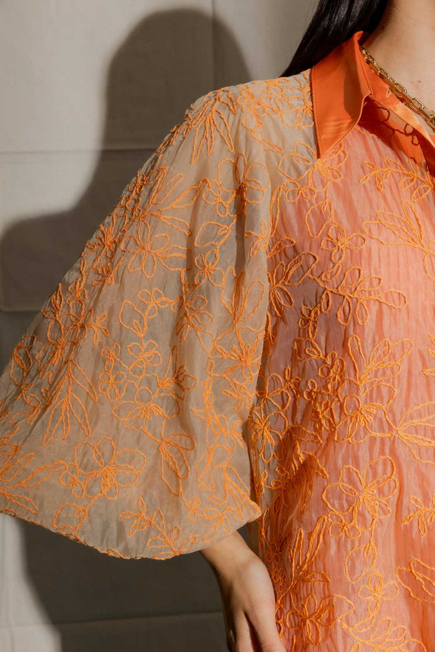 Orange Balloon Sleeve Shirt