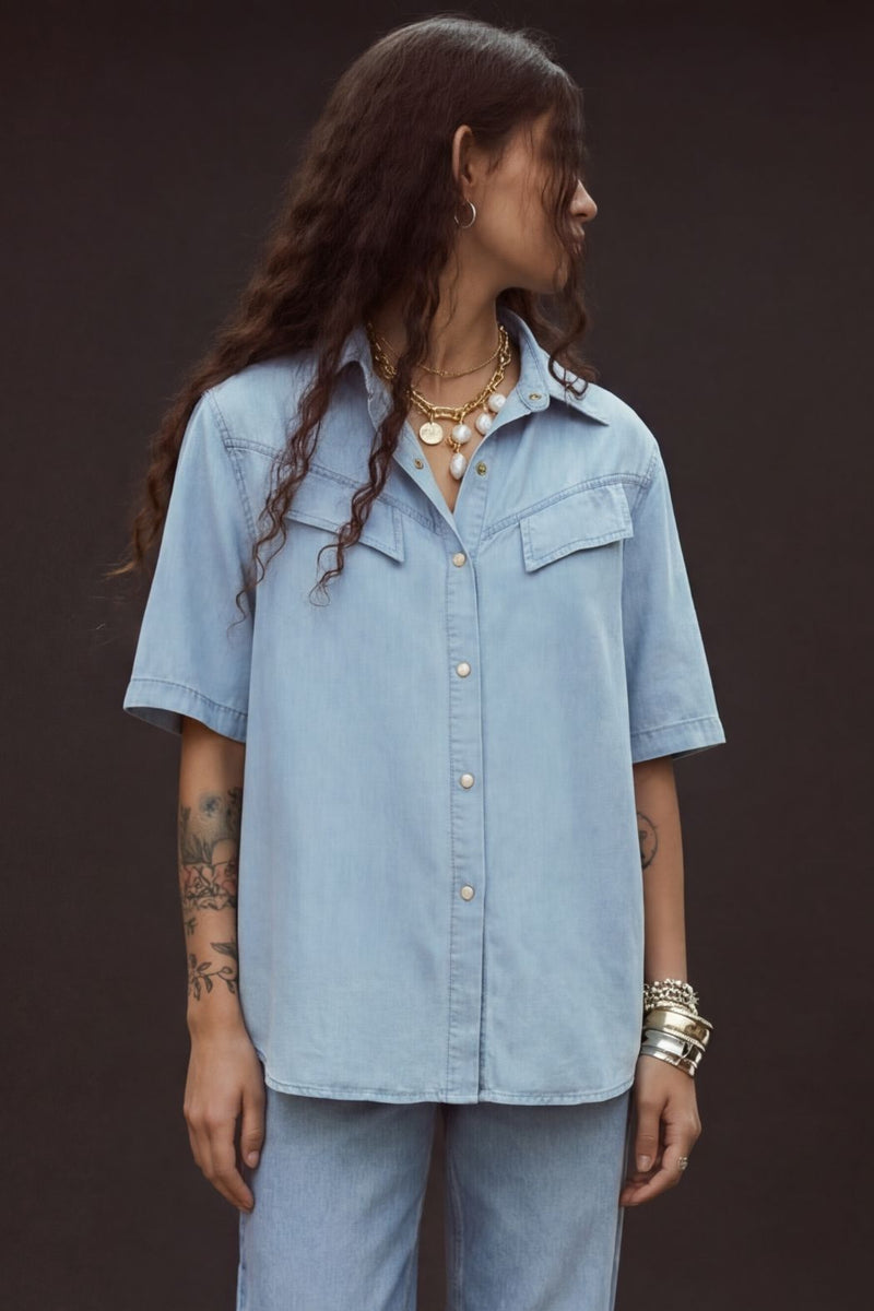 Light Denim Tencel Pocket Shirt
