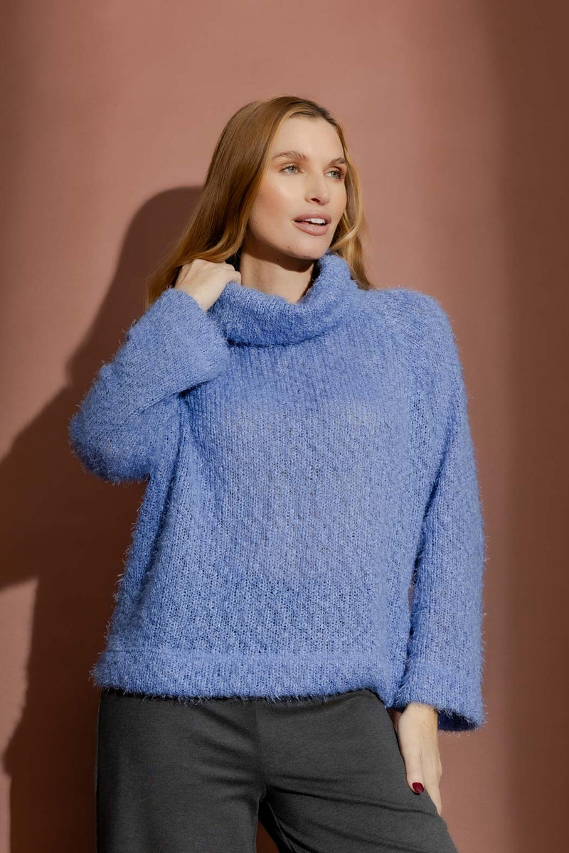 Cornflower Fluffy Roll Neck Jumper