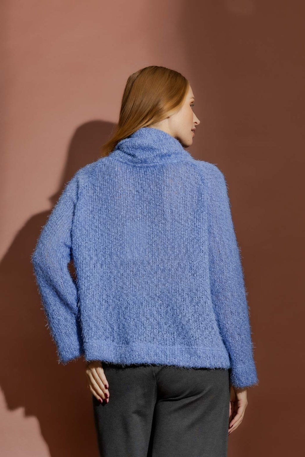 Cornflower Fluffy Roll Neck Jumper