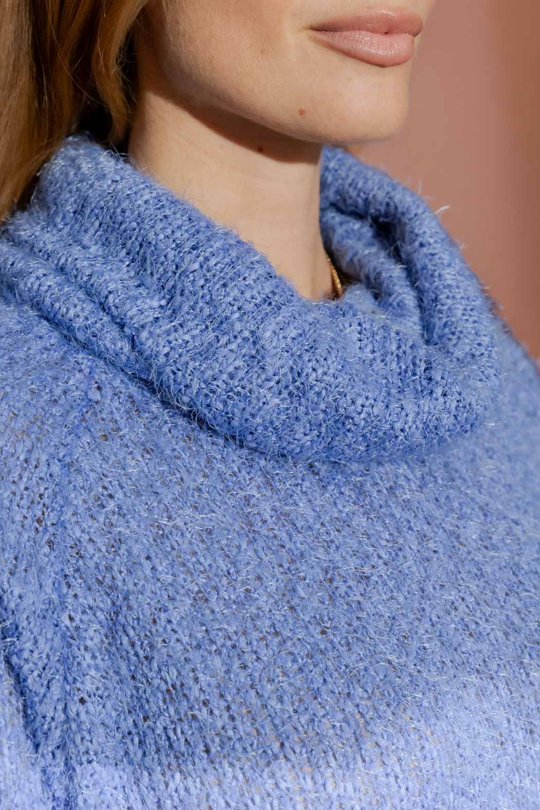 Cornflower Fluffy Roll Neck Jumper