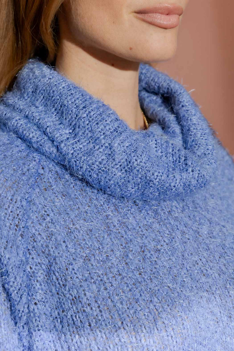 Cornflower Fluffy Roll Neck Jumper