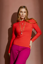 Red Tencel Mock Neck Top