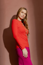 Red Tencel Mock Neck Top