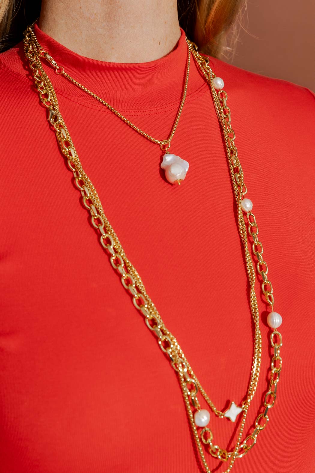 Red Tencel Mock Neck Top