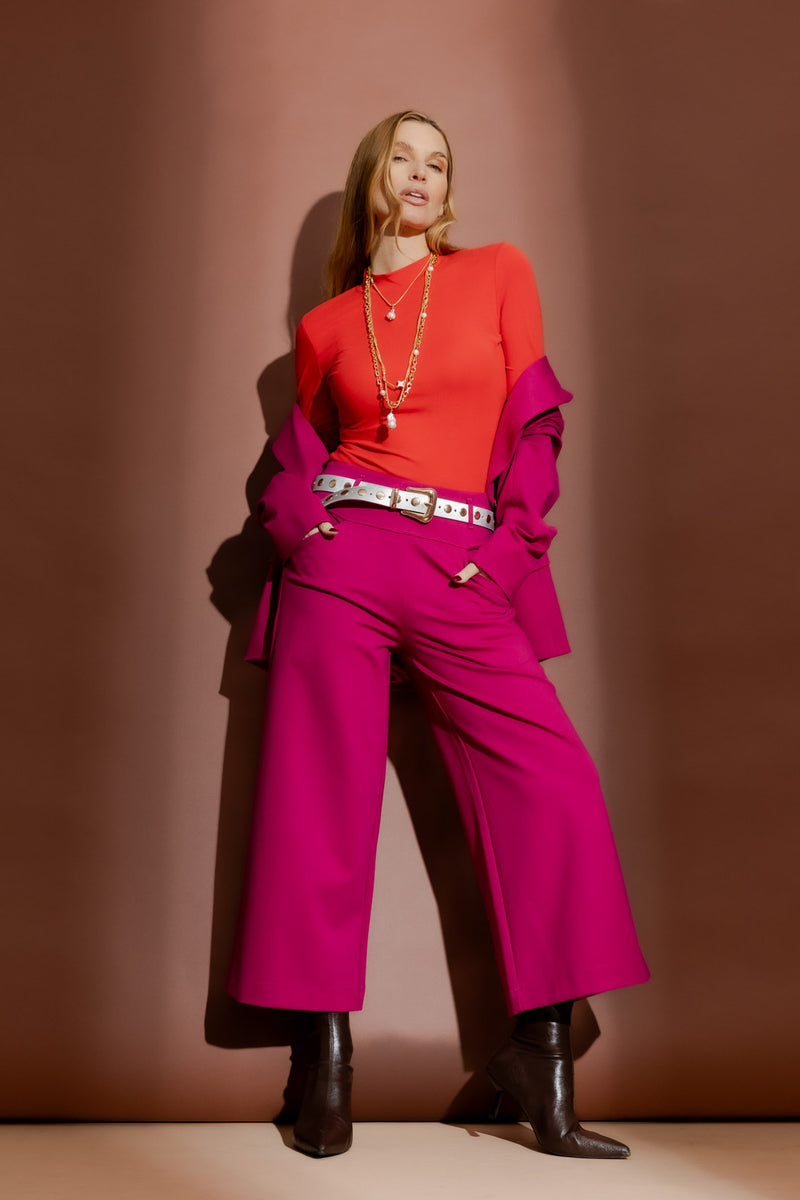 Red Tencel Mock Neck Top