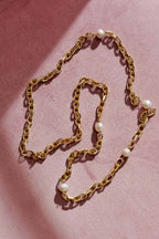 Gold Long Fresh Waterpearl Necklace Gold One Size