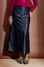 Navy Faux Leather Skirt