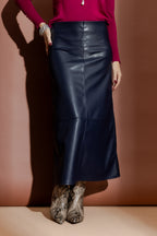 Navy Faux Leather Skirt