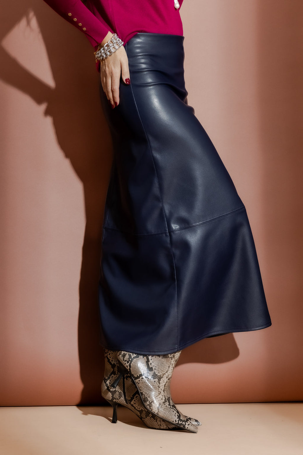 Navy Faux Leather Skirt