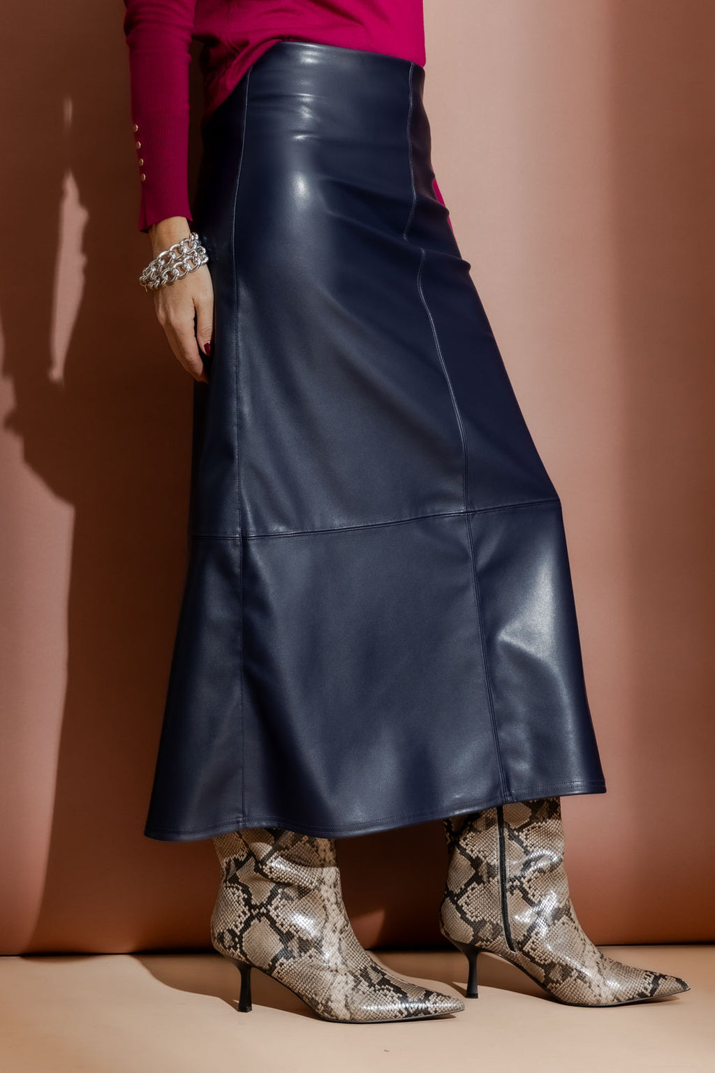 Navy Faux Leather Skirt