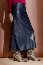 Navy Faux Leather Skirt