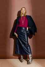 Navy Faux Leather Skirt