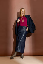 Navy Faux Leather Skirt