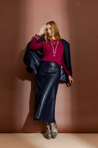 Navy Faux Leather Skirt