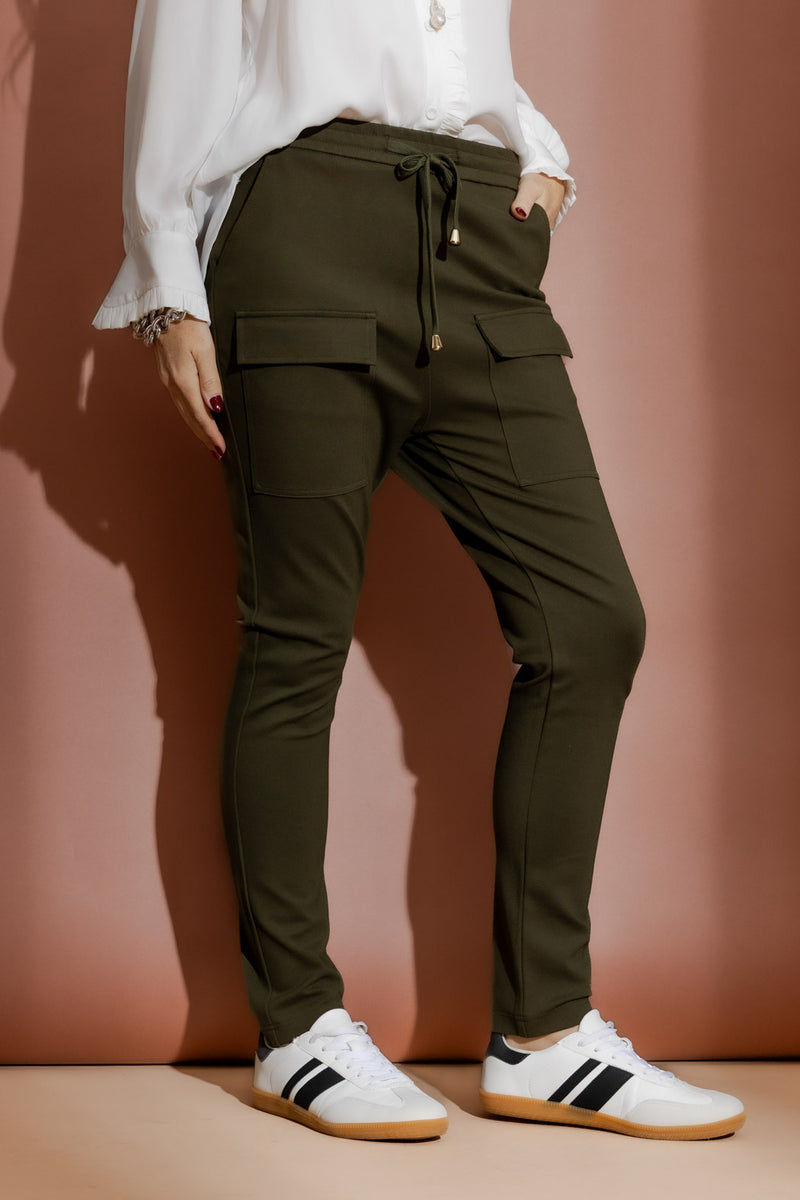 Khaki Ponte Jogger Cargo Pant