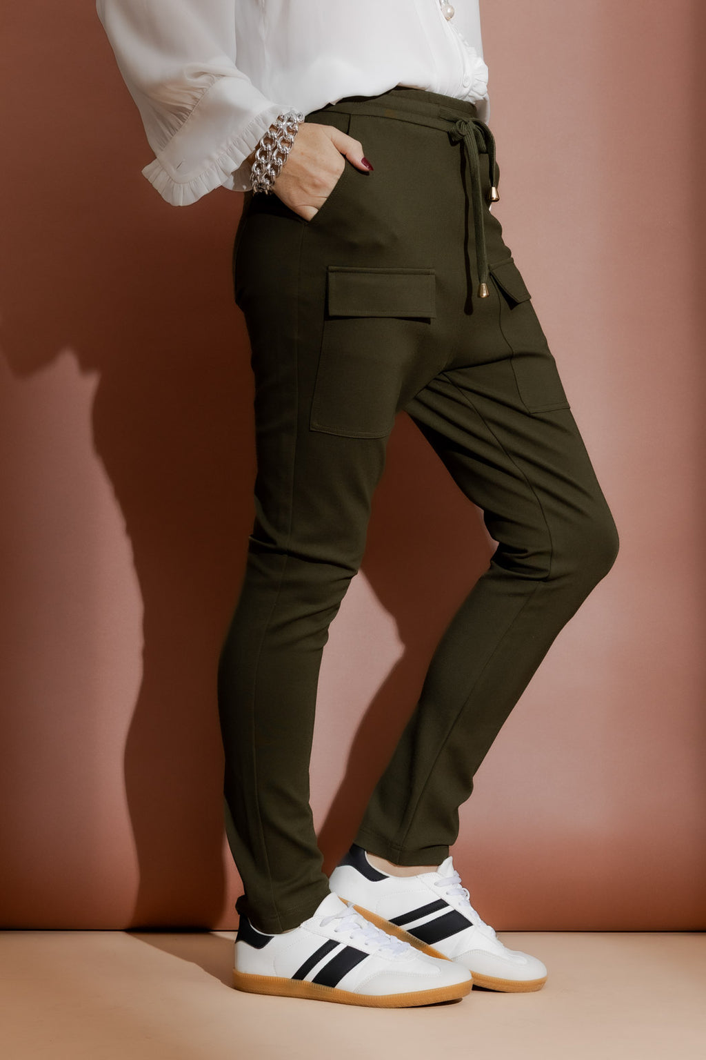 Khaki Ponte Jogger Cargo Pant