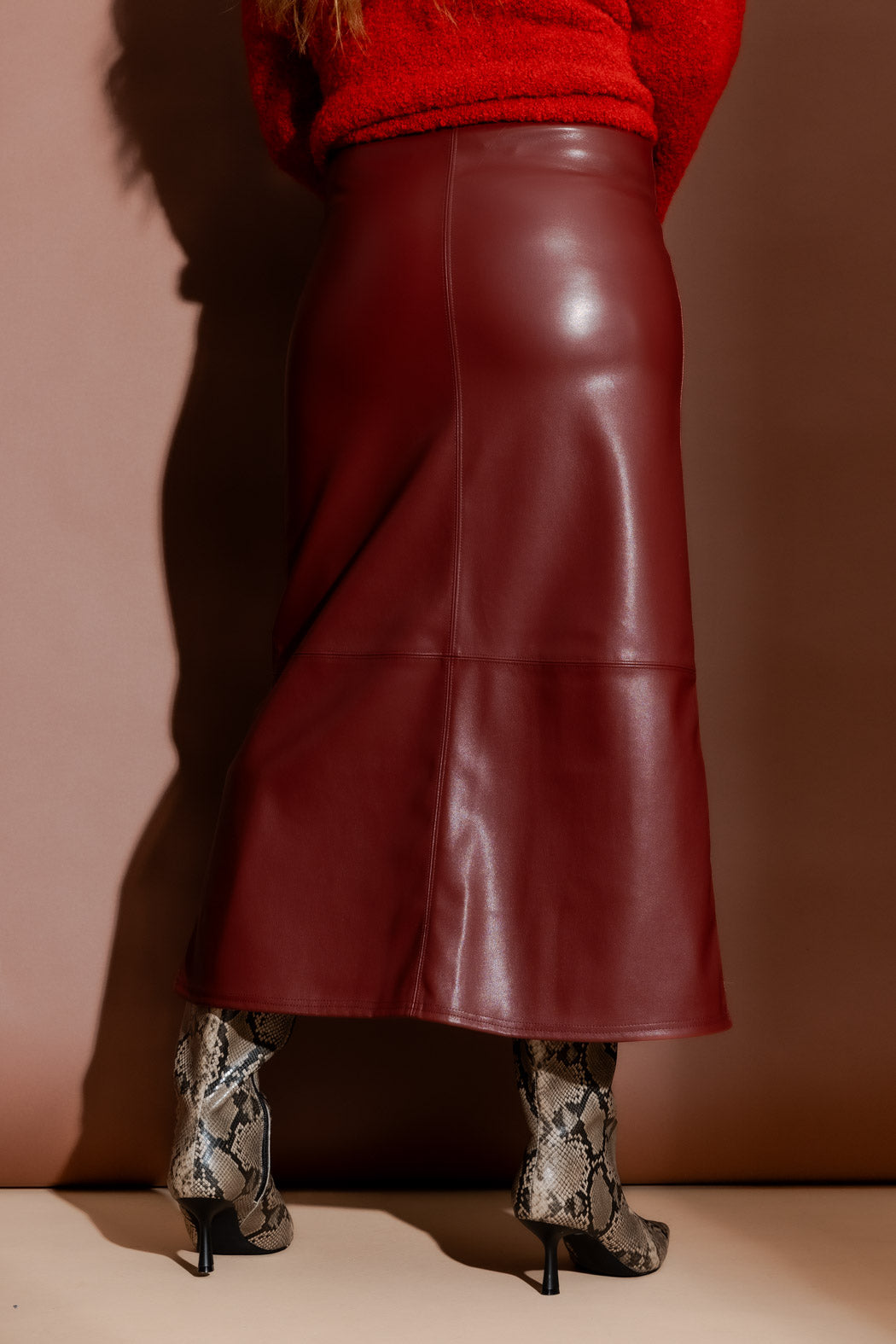 Burgundy Faux Leather Skirt