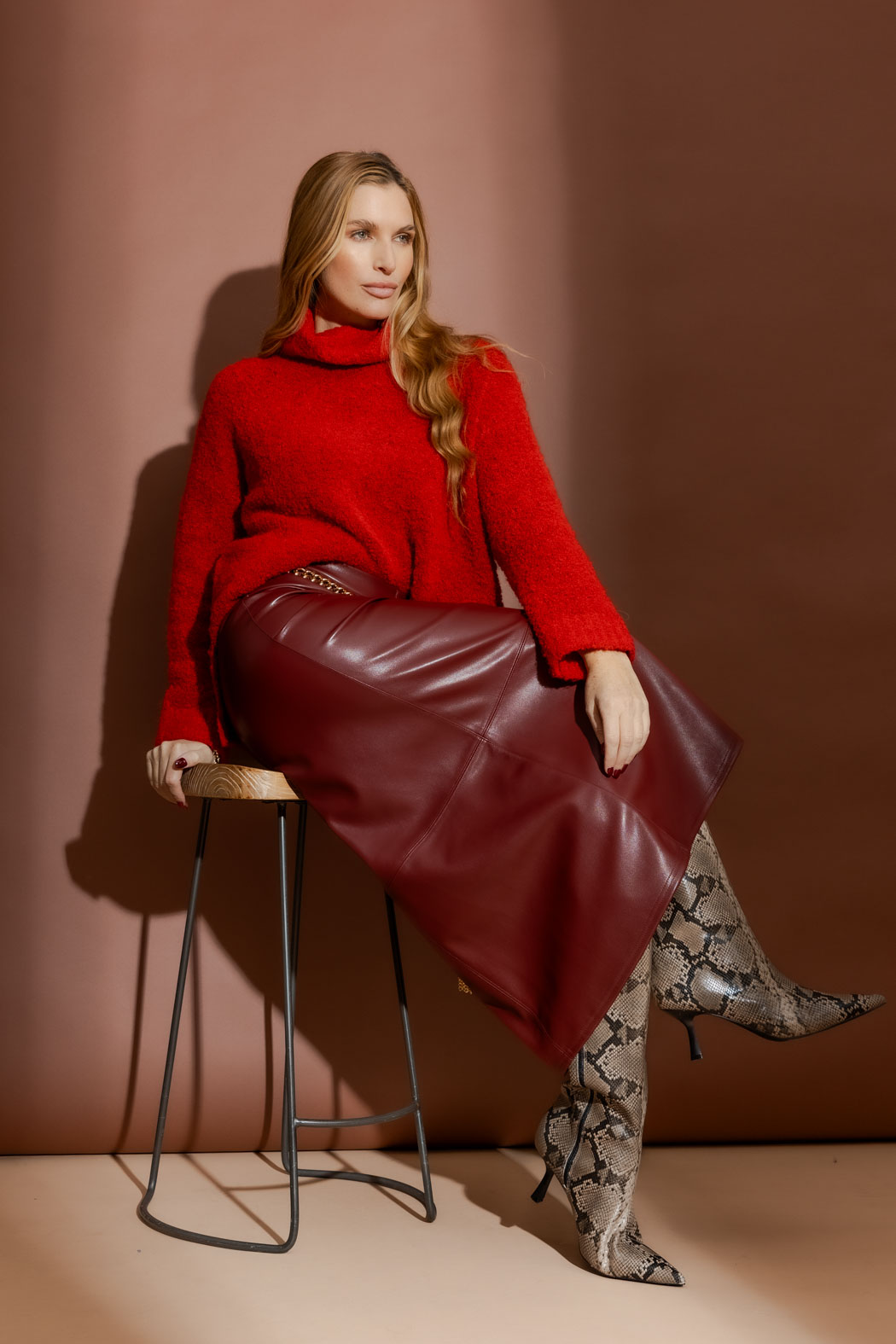 Burgundy Faux Leather Skirt