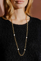 Gold Long Fresh Waterpearl Necklace Gold One Size