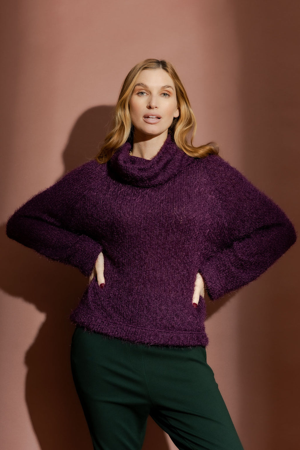 Plum Fluffy Roll Neck Jumper