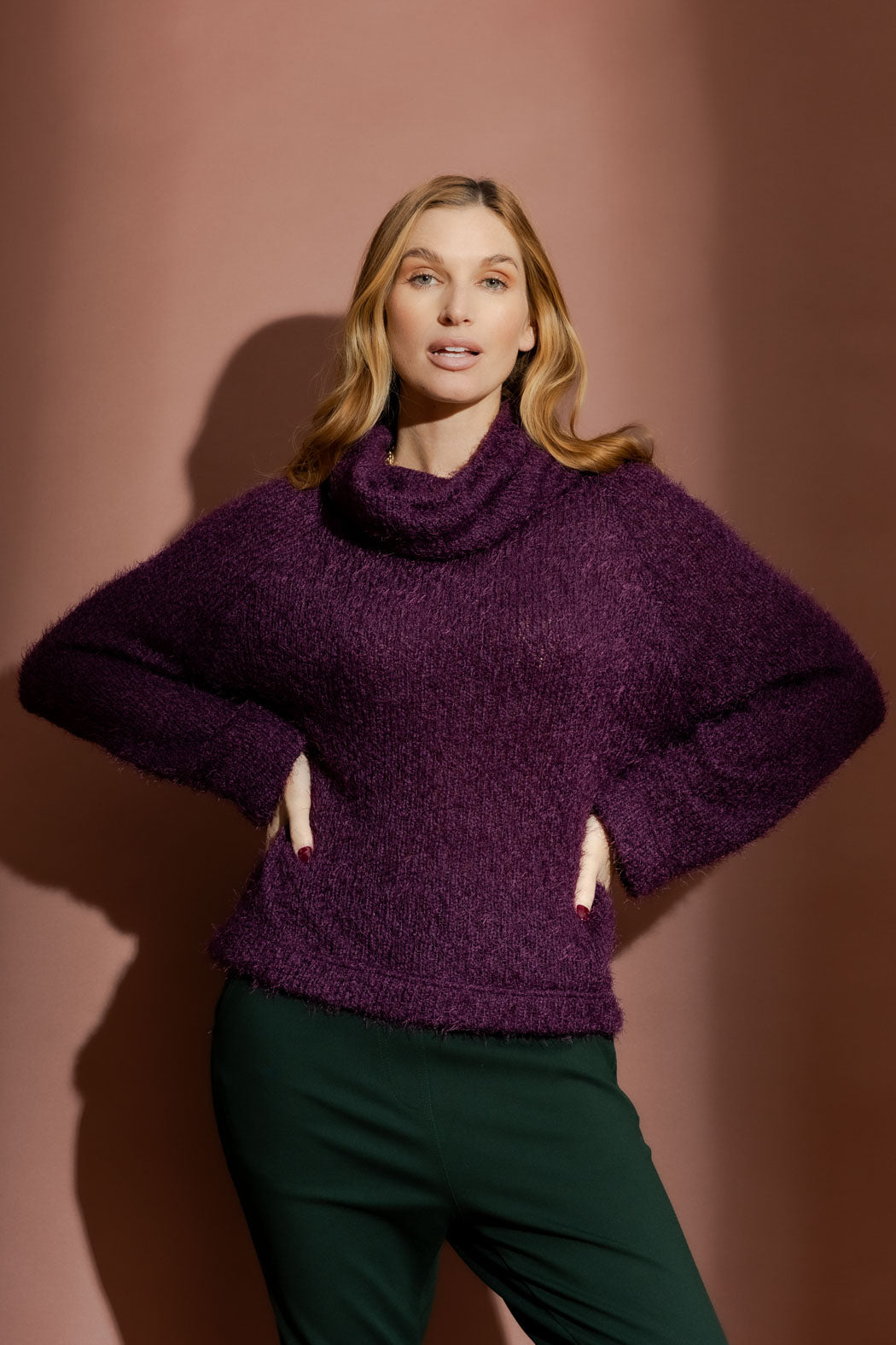 Plum Fluffy Roll Neck Jumper