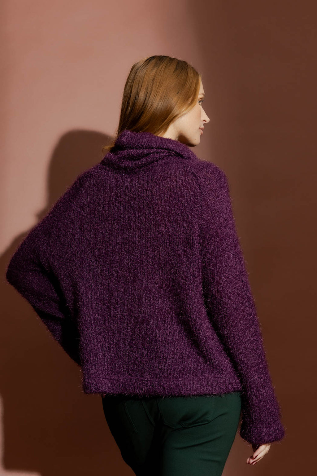 Plum Fluffy Roll Neck Jumper