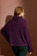 Plum Fluffy Roll Neck Jumper