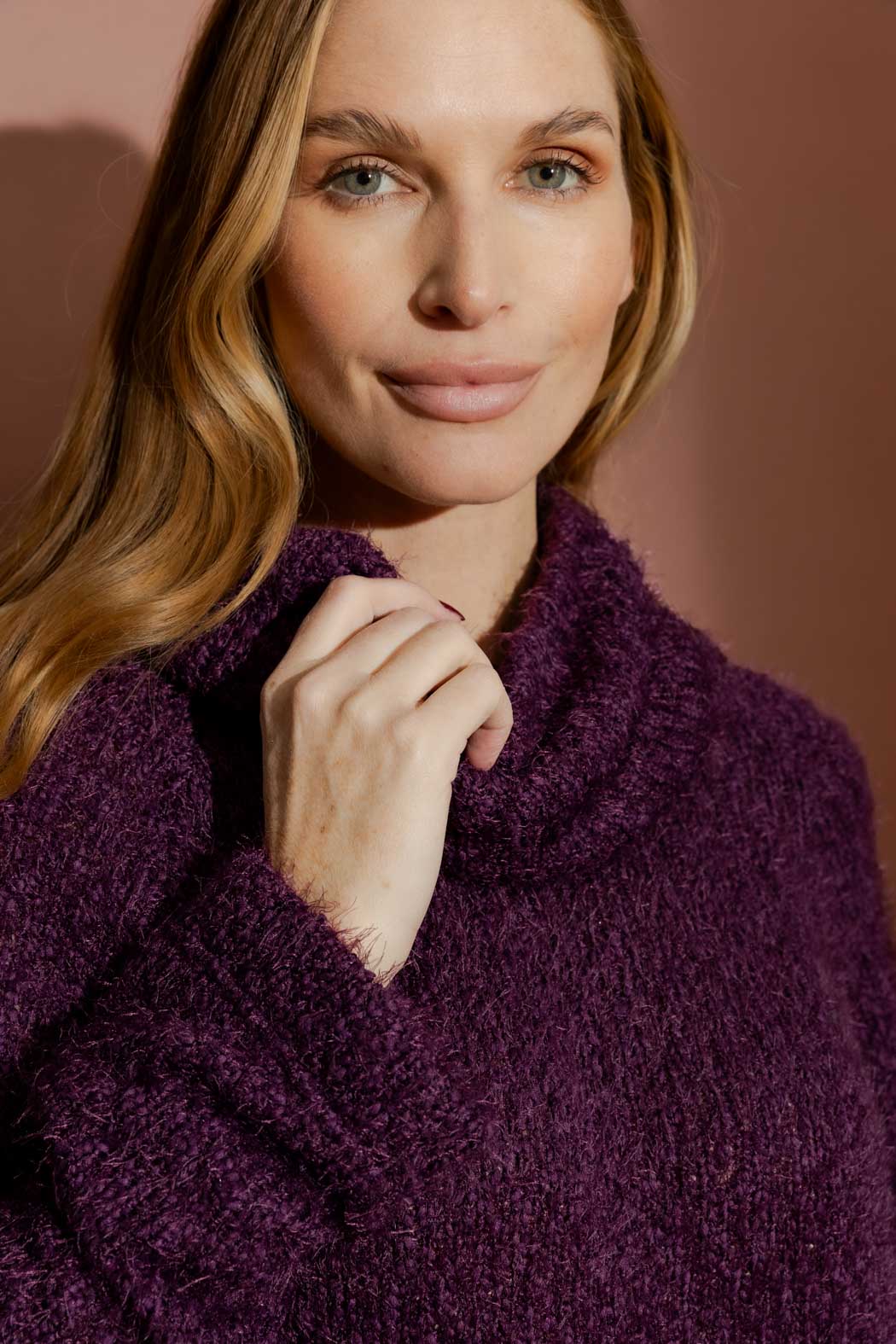 Plum Fluffy Roll Neck Jumper