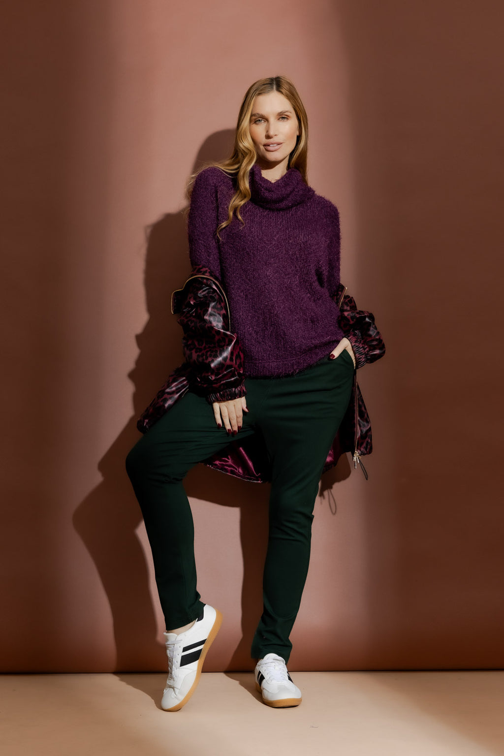 Plum Fluffy Roll Neck Jumper