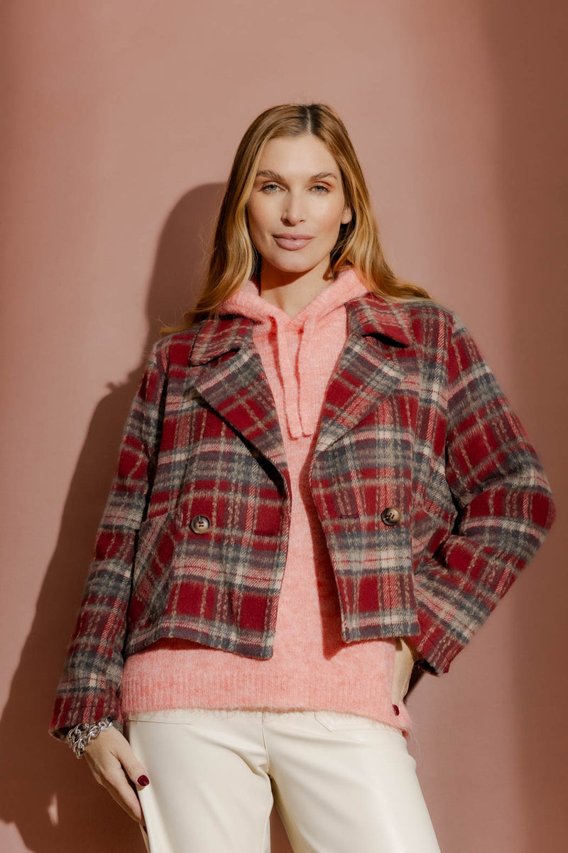 Red Check Crop Jacket