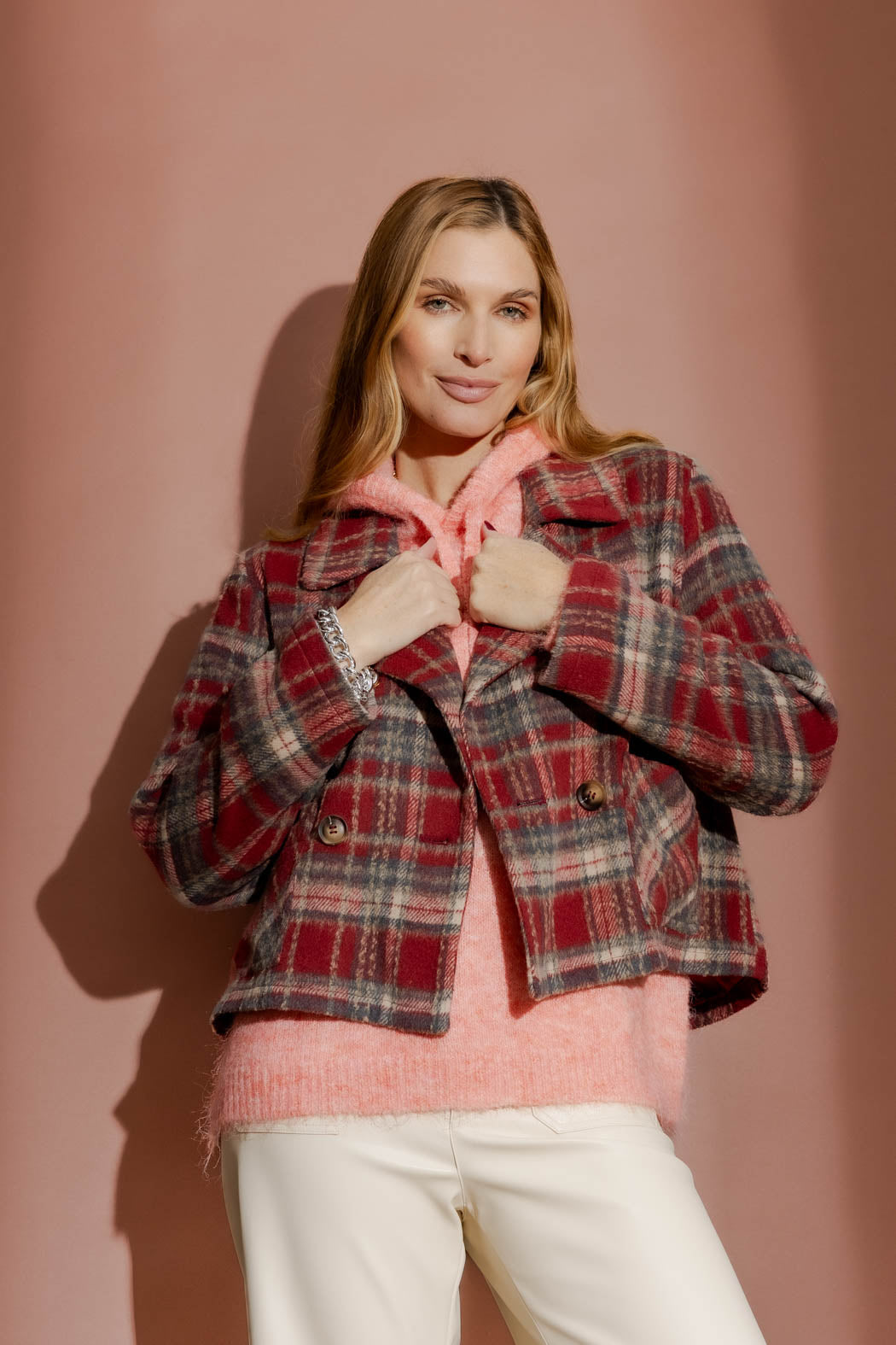 Red Check Crop Jacket