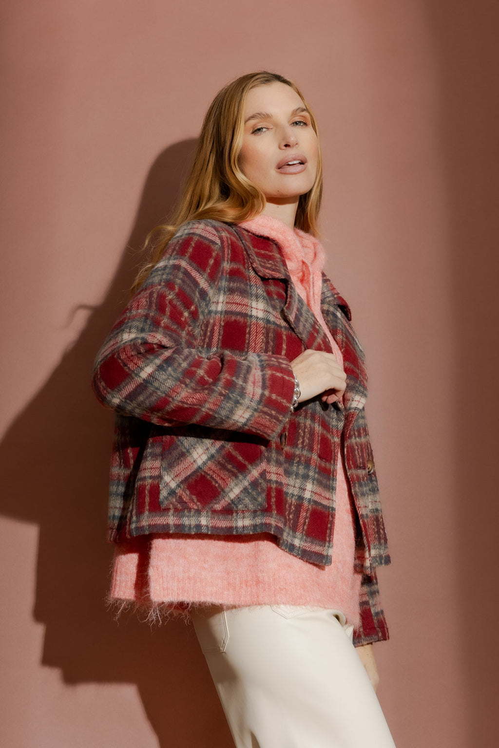 Red Check Crop Jacket