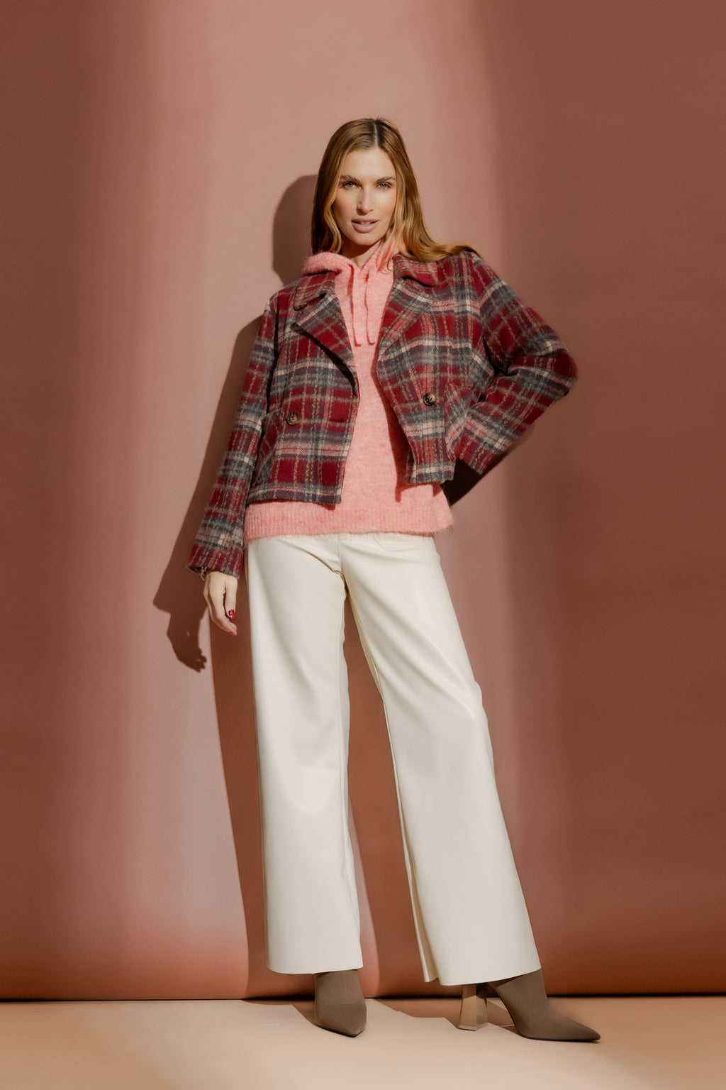 Red Check Crop Jacket
