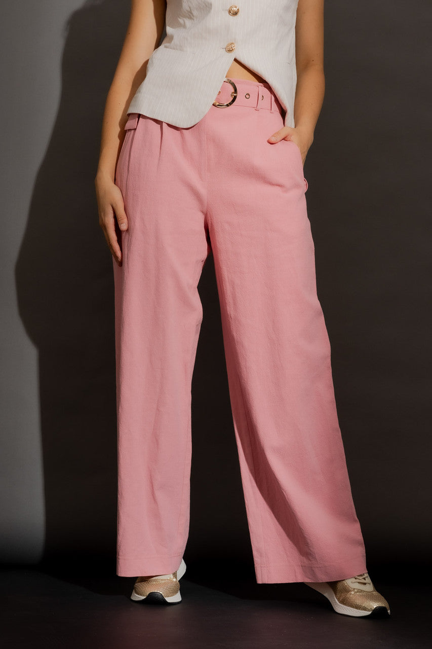 Pink Sandwashed Linen Cleo Pant