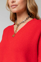 Red Slouch V Neck Jumper