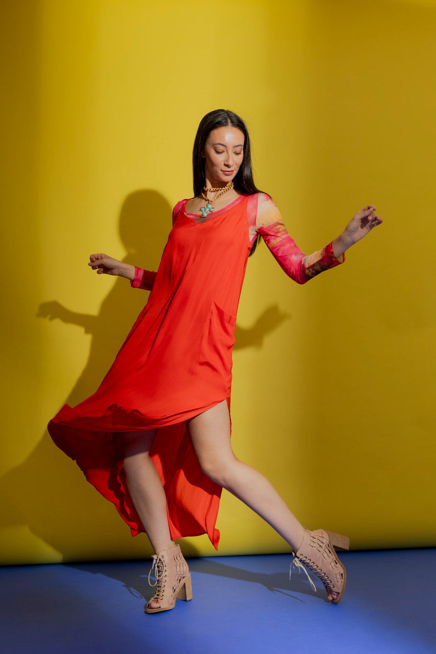 Red Strappy Pocket Dress