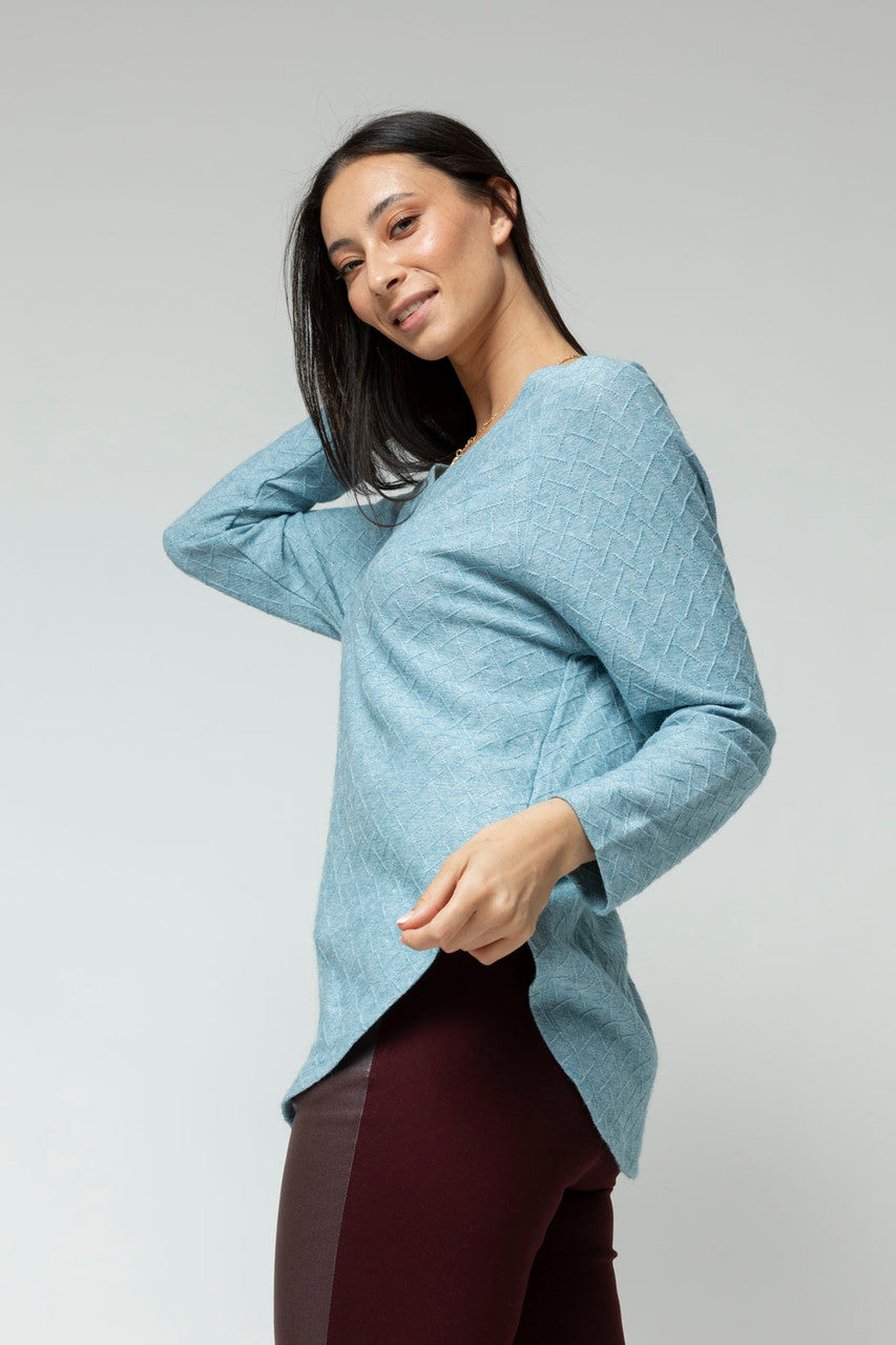 Blue Lurex V Neck Jumper