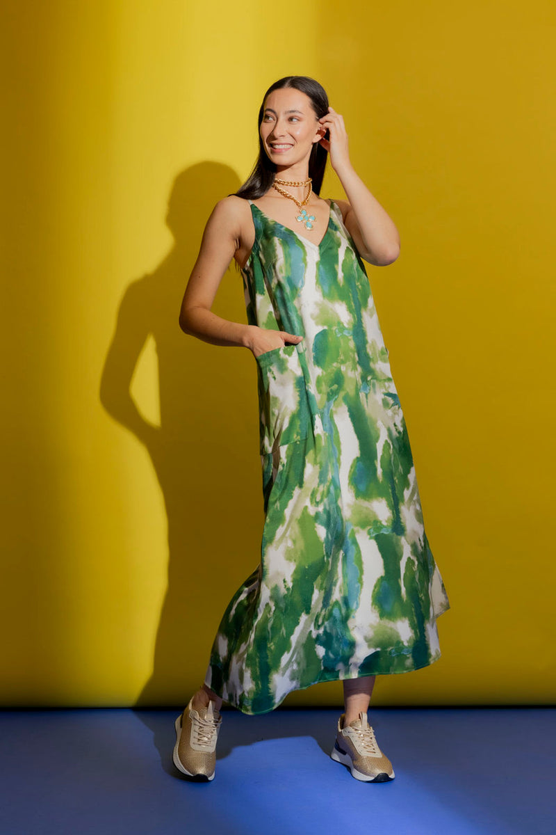 Green Strappy Pocket Dress