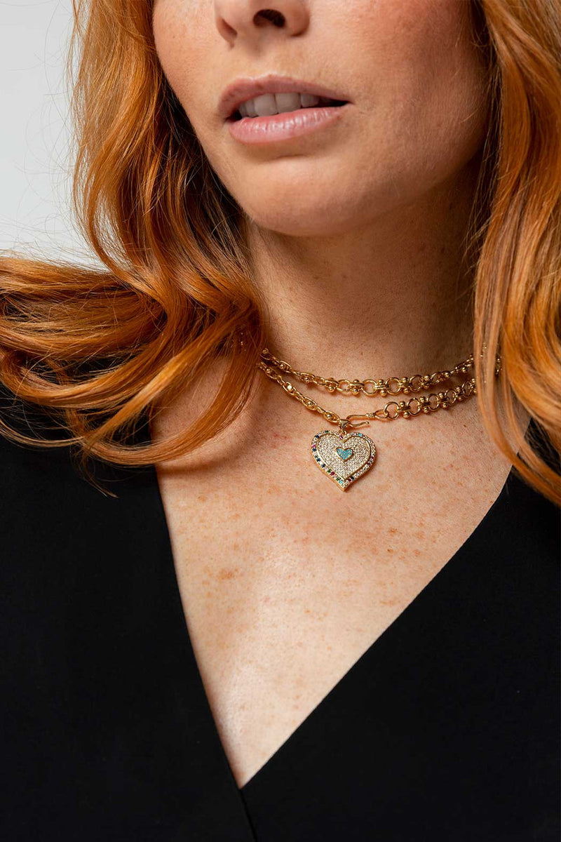 Gold Chain With Pave Heart Necklace S